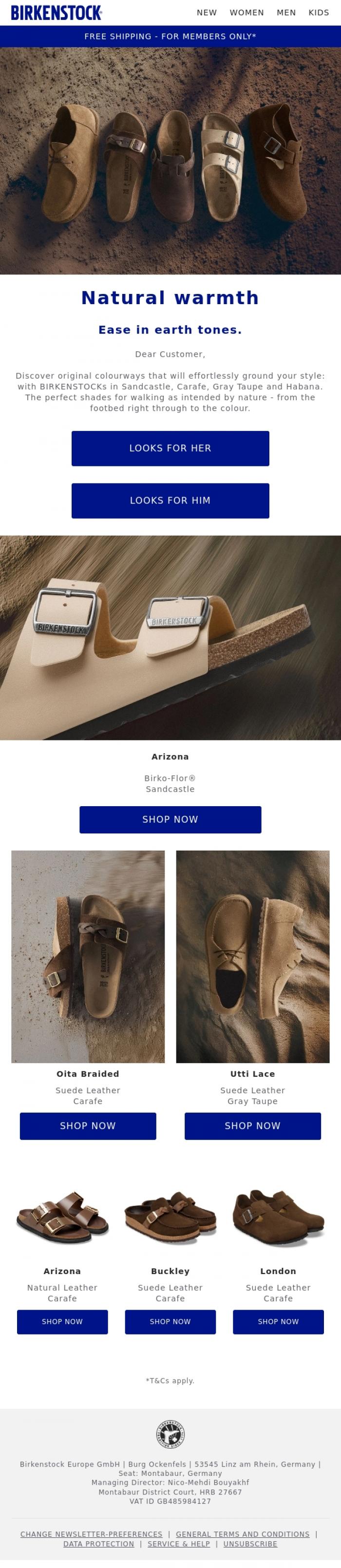 Email Design Inspiration from BIRKENSTOCK, Naturally beautiful: earth tones.