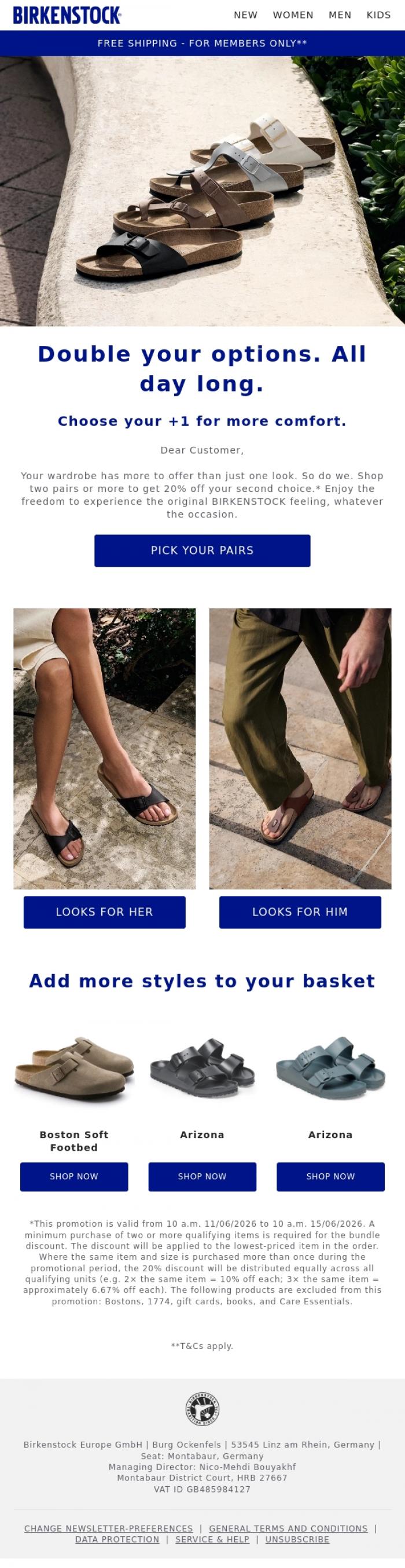 Email Design Inspiration from BIRKENSTOCK, Take a second. For 20% off.