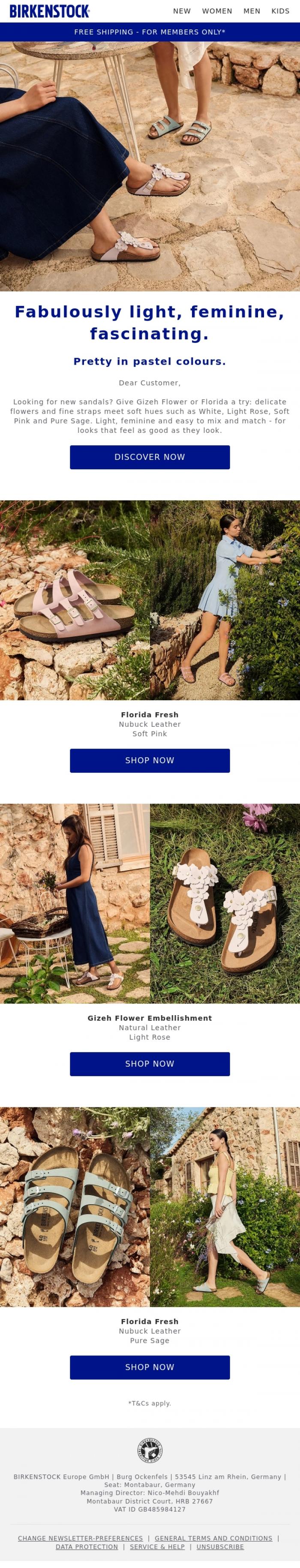 Email Design Inspiration from BIRKENSTOCK, Fun details or delicate straps?