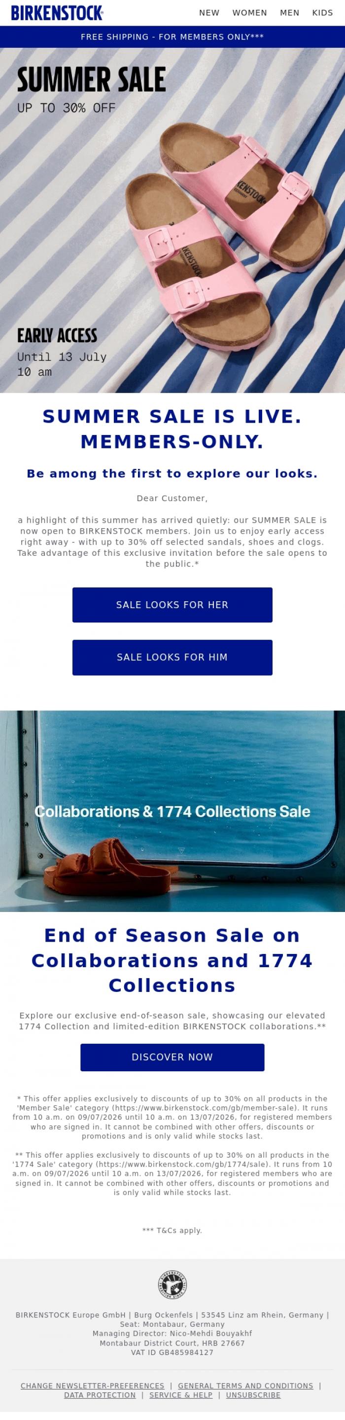 Email Design Inspiration from BIRKENSTOCK, Summer Sale is here: Join in early.