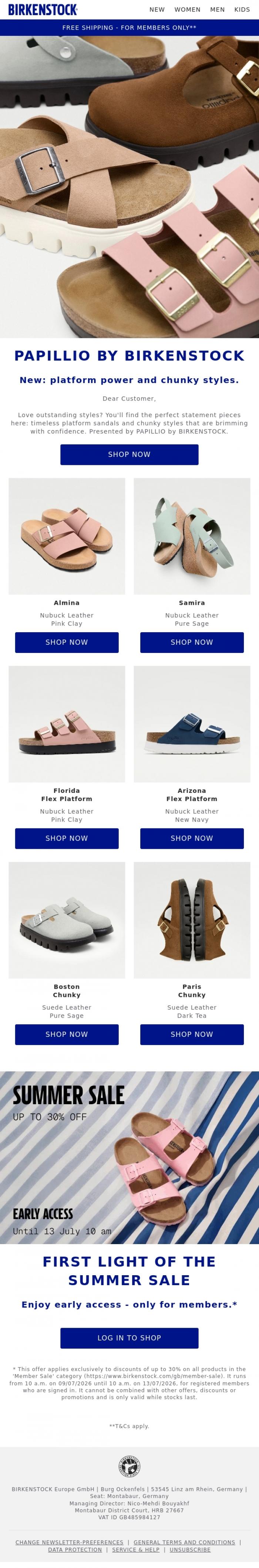 Email Design Inspiration from BIRKENSTOCK, New platform & chunky looks for summer.
