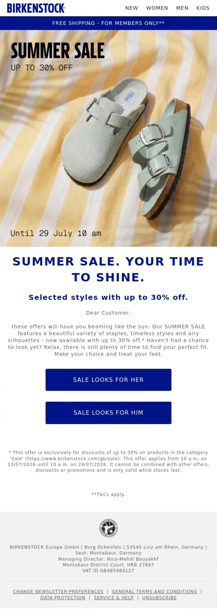 Email Design Inspiration from BIRKENSTOCK, Summer Sale: Still with up to 30% off.
