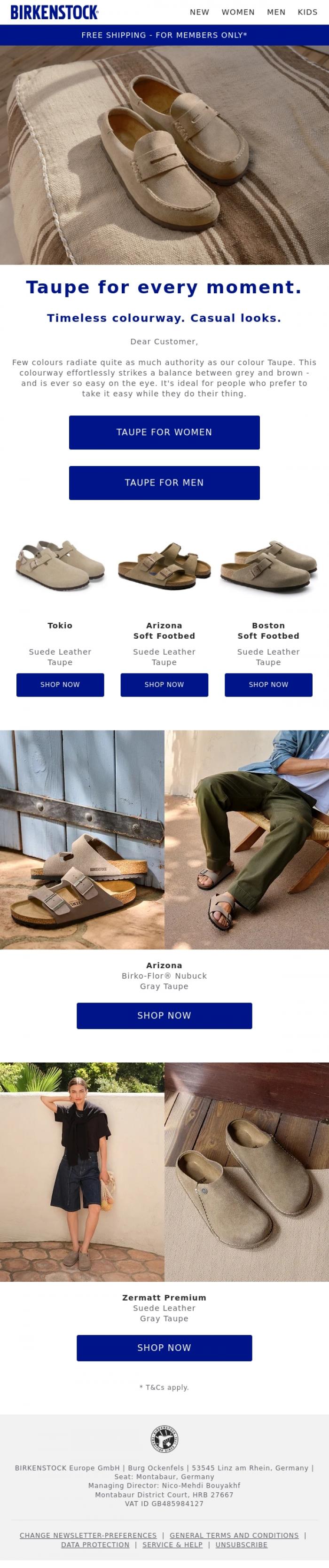 Email Design Inspiration from BIRKENSTOCK, Not grey. Not brown. Simply taupe.