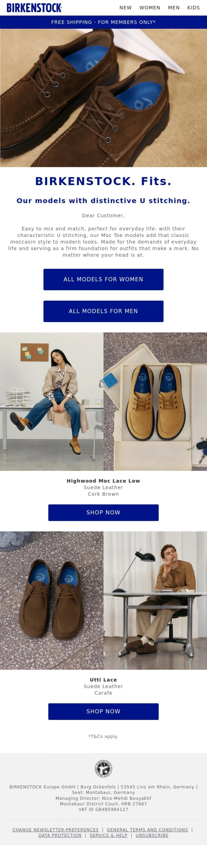 Email Design Inspiration from BIRKENSTOCK, Inspired by moccasins: discover models with and without laces.