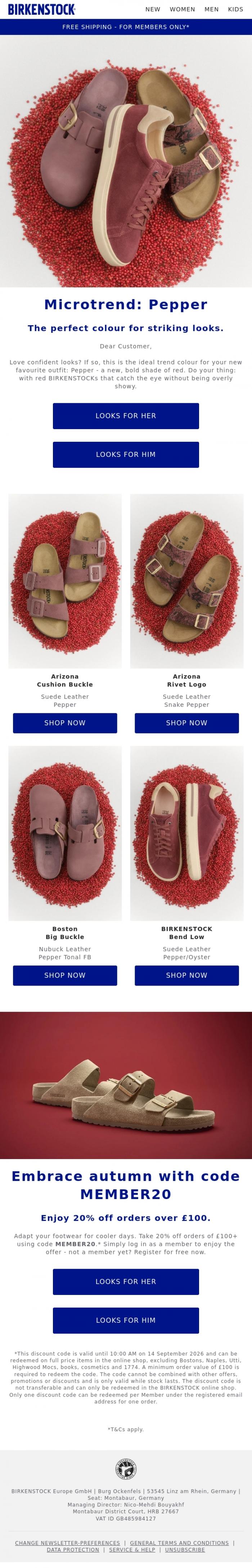 Email Design Inspiration from BIRKENSTOCK, Turn heads with this shade of red.