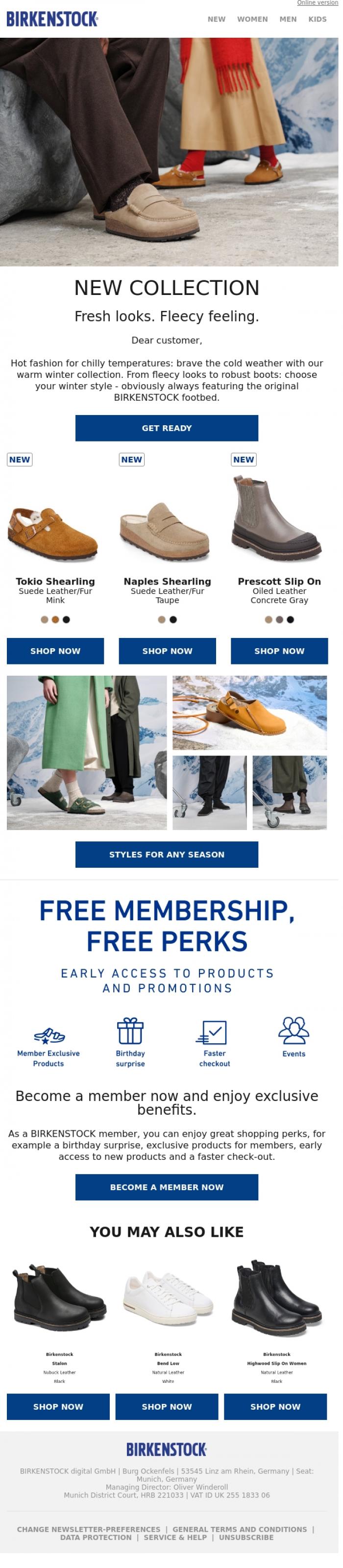 Email Design Inspiration from BIRKENSTOCK News, New: our 2024 winter collection