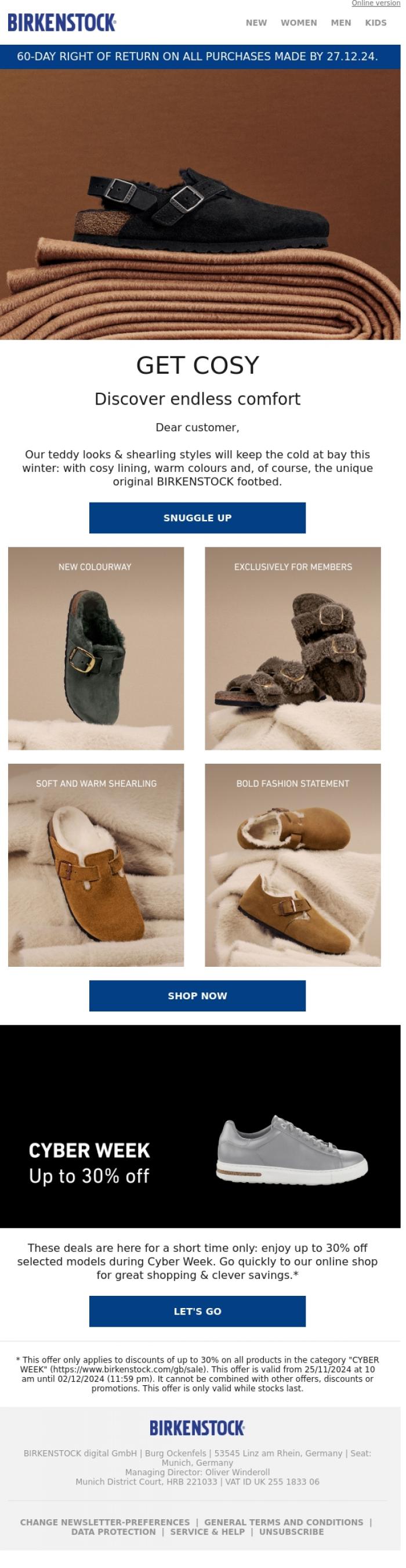 Email Design Inspiration from BIRKENSTOCK News, New: fleecy foot fashion