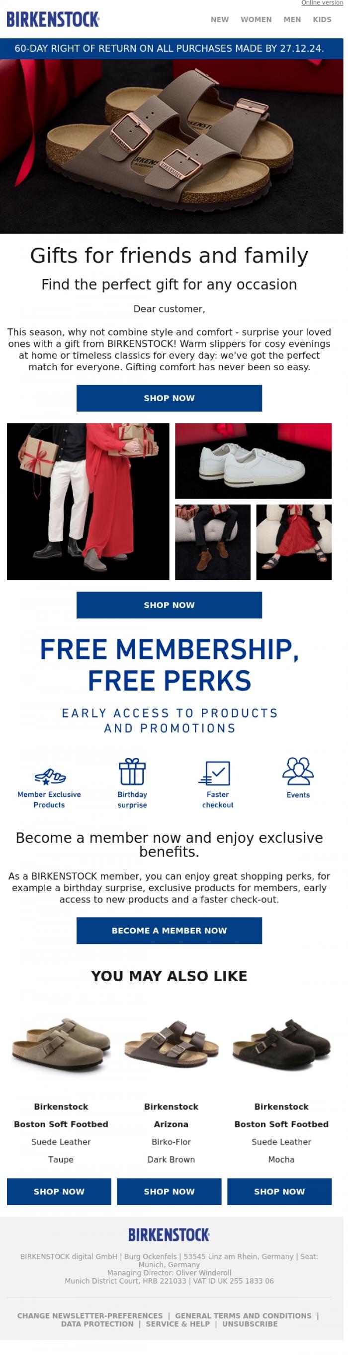 Email Design Inspiration from BIRKENSTOCK News, Give the gift of joy
