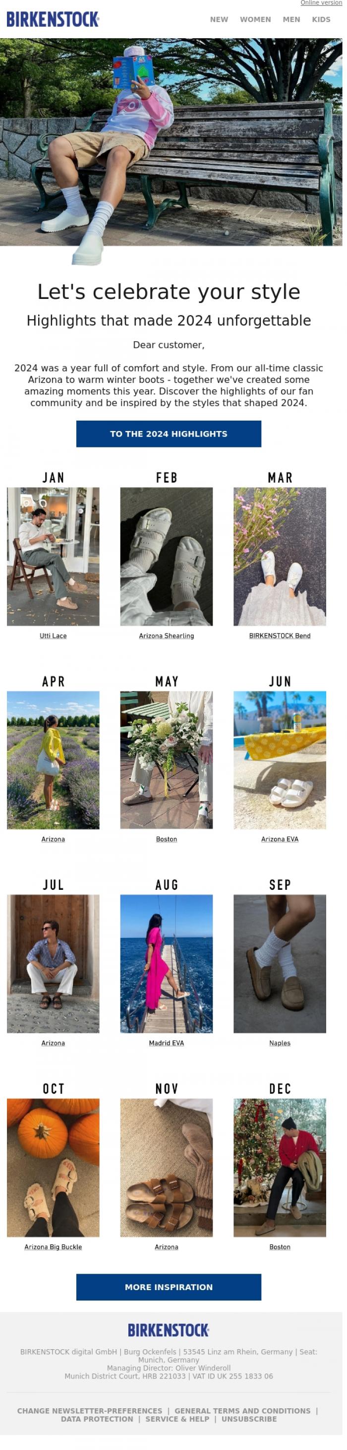 Email Design Inspiration from BIRKENSTOCK News, It's time to look back on the highlights of 2024, Dear customer!