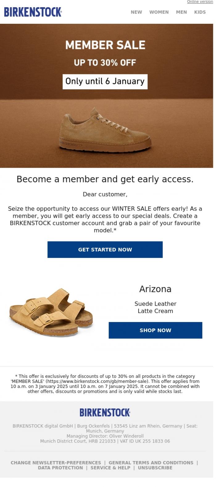 Email Design Inspiration from BIRKENSTOCK News, Your chance to enjoy exclusive member benefits