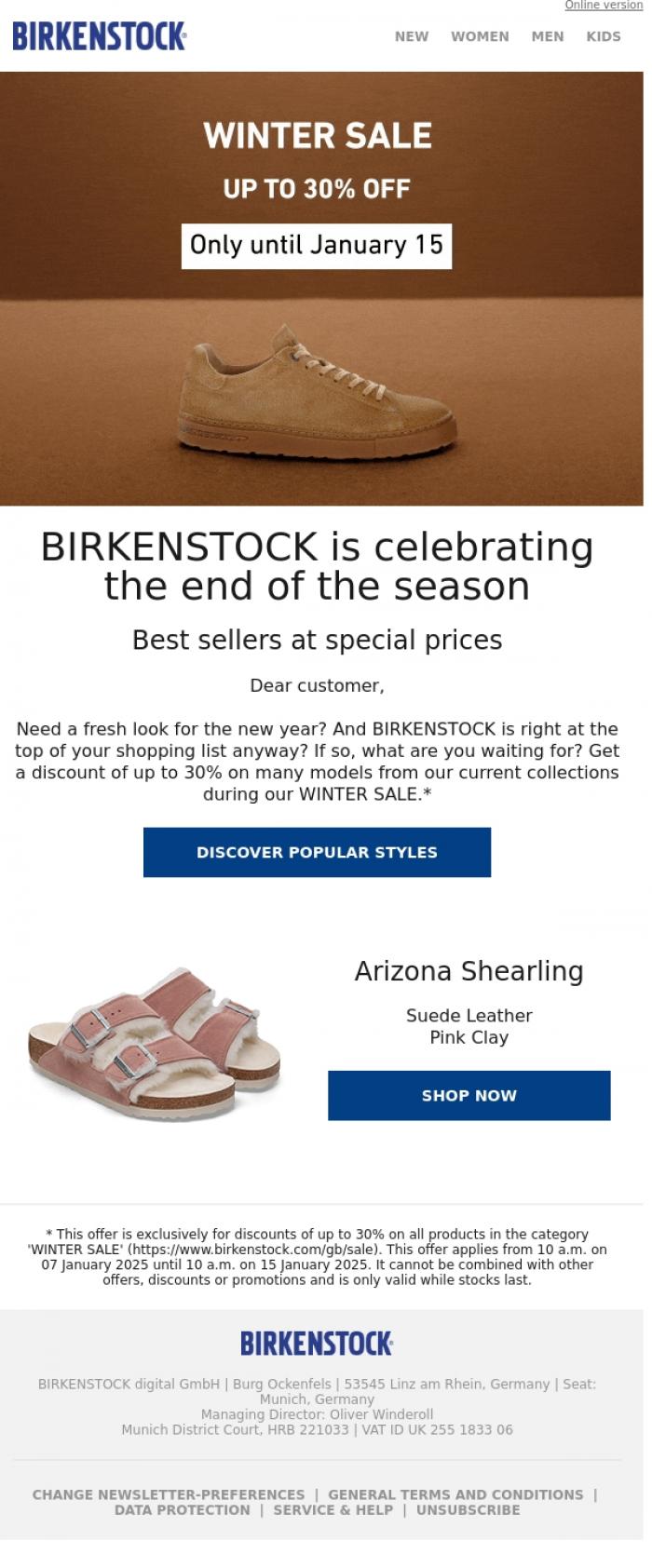 Email Design Inspiration from BIRKENSTOCK News, Winter sale starts now