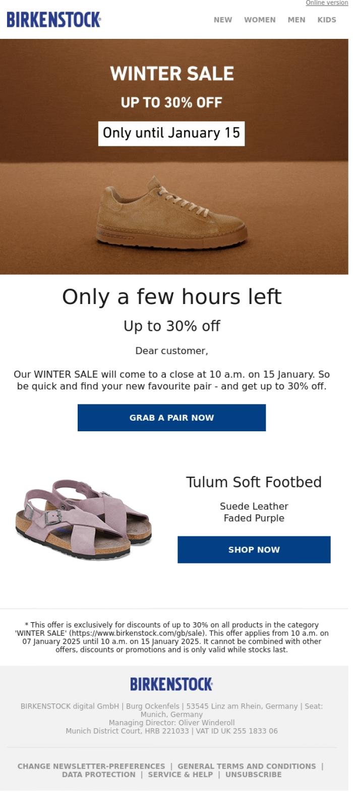 Email Design Inspiration from BIRKENSTOCK News, Last call for our winter sale - seize the opportunity!