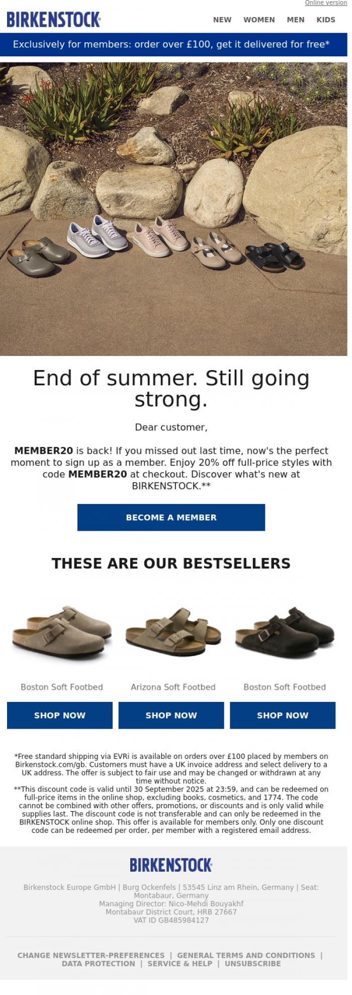 Email Design Inspiration from BIRKENSTOCK News, MEMBER20 is back
