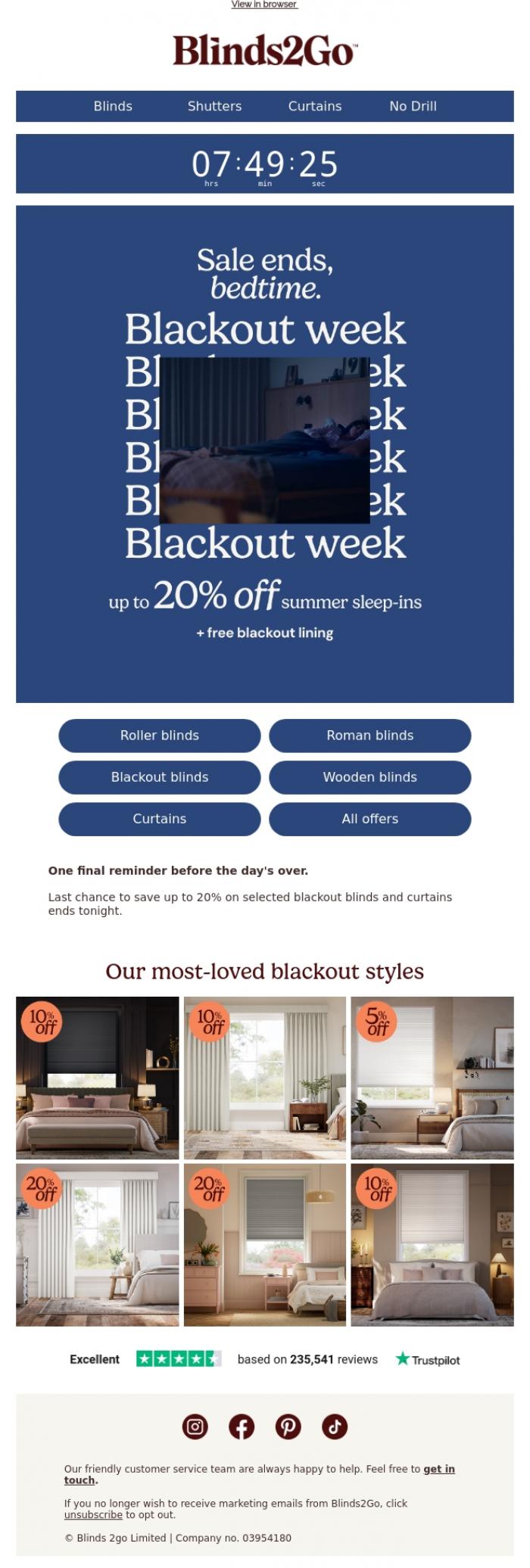 Email Design Inspiration from Blinds 2go Promotions Team, Last chance to save up to 20%