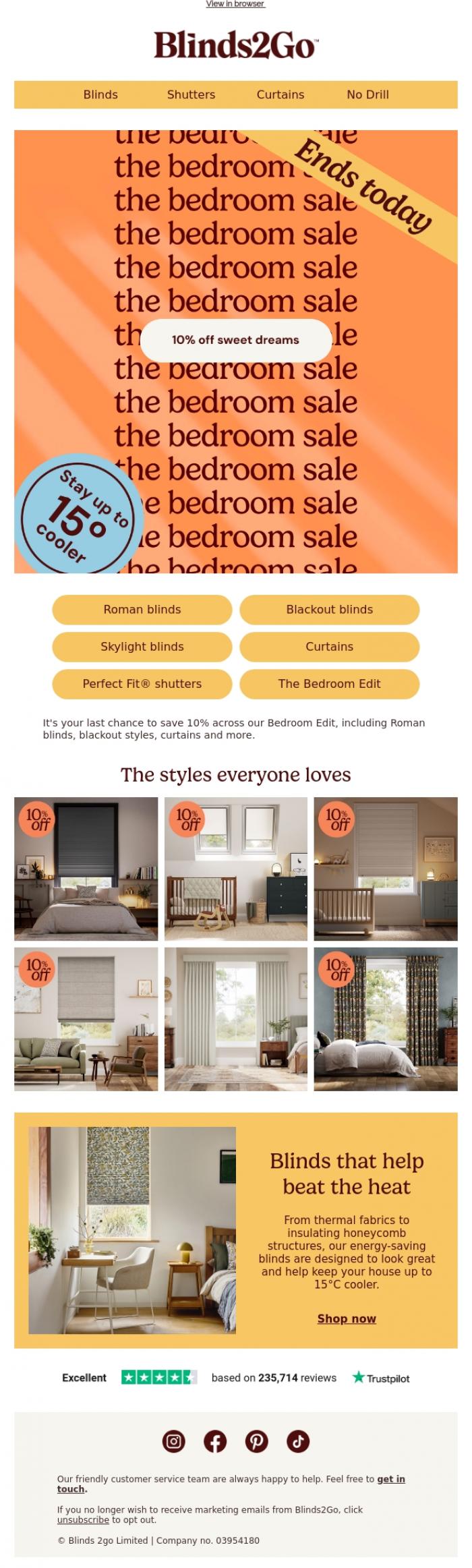 Email Design Inspiration from Blinds 2go Promotions Team, Last chance to refresh your bedroom