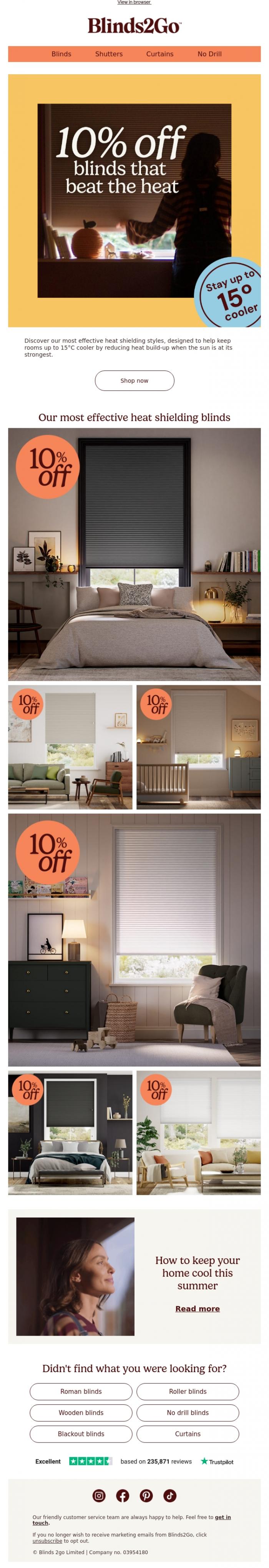 Email Design Inspiration from Blinds 2go Promotions Team, Stay up to 15&deg;C cooler this summer