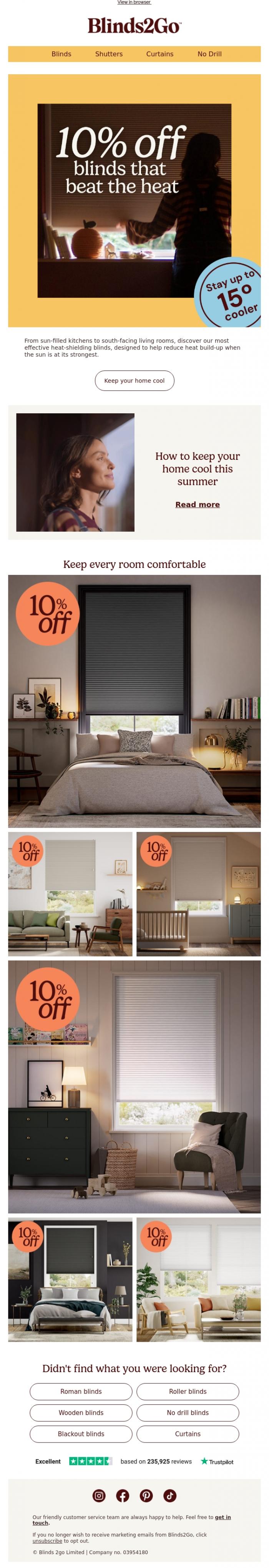 Email Design Inspiration from Blinds 2go Promotions Team, Cooler rooms start here
