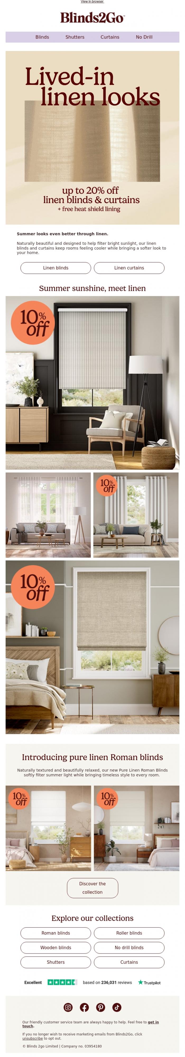 Email Design Inspiration from Blinds 2go Promotions Team, The softer side of summer