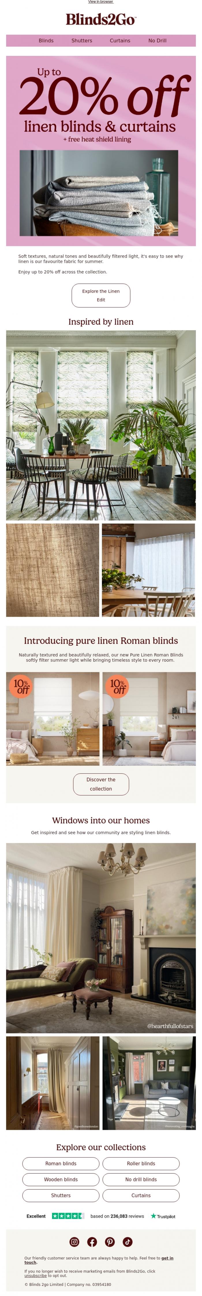 Email Design Inspiration from Blinds 2go Promotions Team, The linen looks we're loving this summer