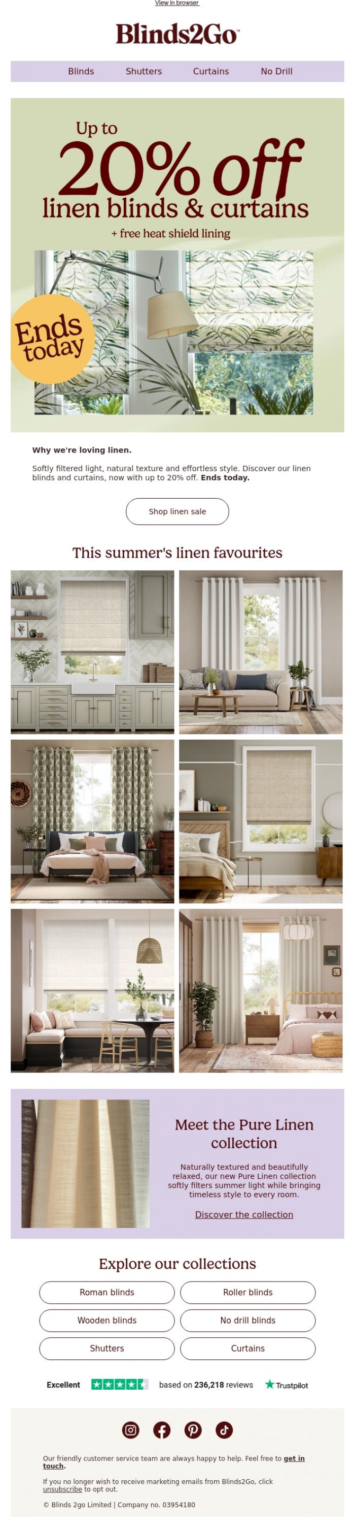 Email Design Inspiration from Blinds 2go Promotions Team, The linen edit