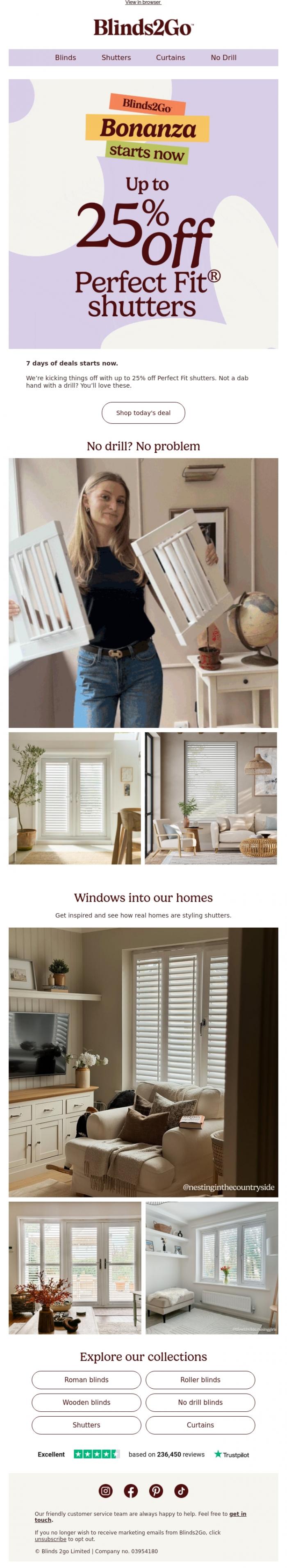 Email Design Inspiration from Blinds 2go Promotions Team, 📣 7 days of deals starts now