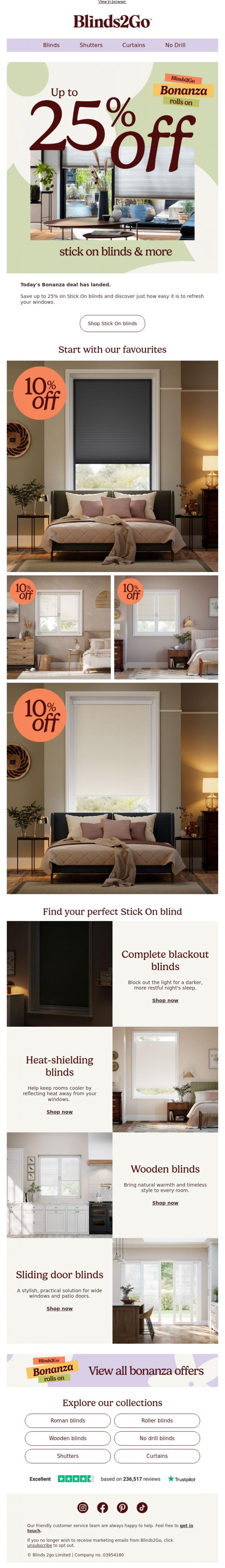 Email Design Inspiration from Blinds 2go Promotions Team, Stick On blinds: up to 25% off