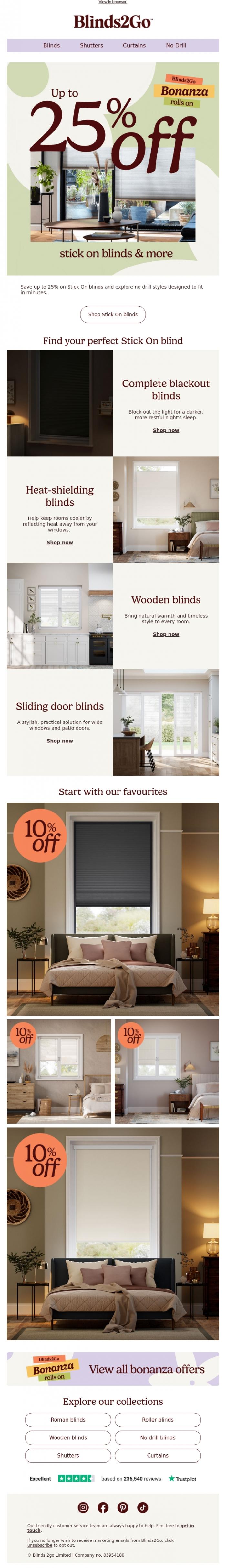 Email Design Inspiration from Blinds 2go Promotions Team, No drill. No fuss.