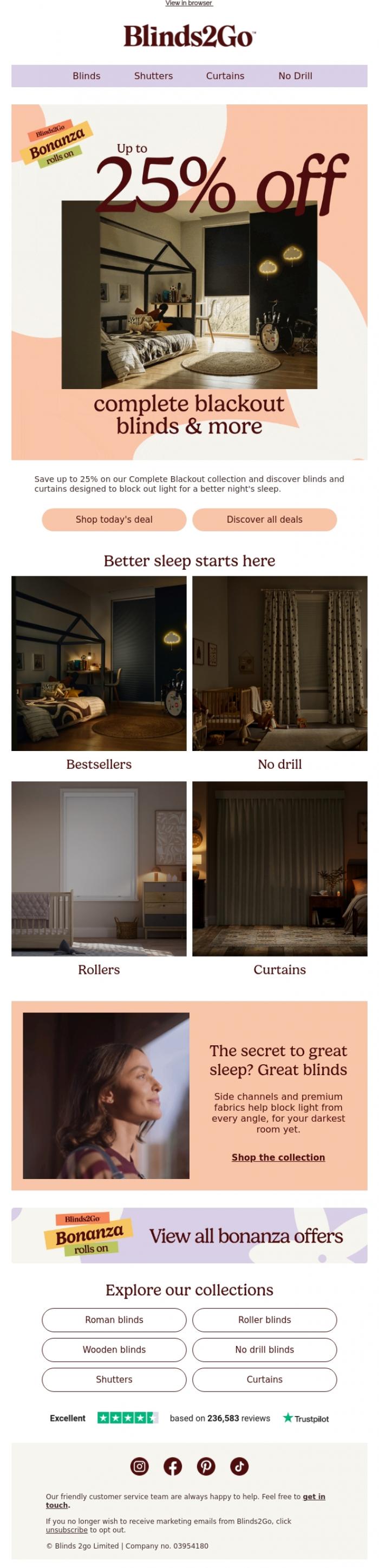 Email Design Inspiration from Blinds 2go Promotions Team, Better sleep starts here