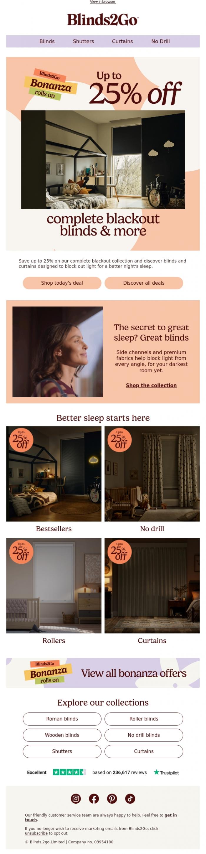 Email Design Inspiration from Blinds 2go Promotions Team, Today's deal: up to 25% off