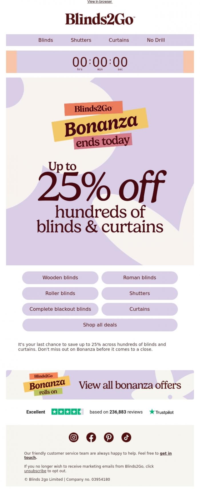 Email Design Inspiration from Blinds 2go Promotions Team, ⌛ Last chance