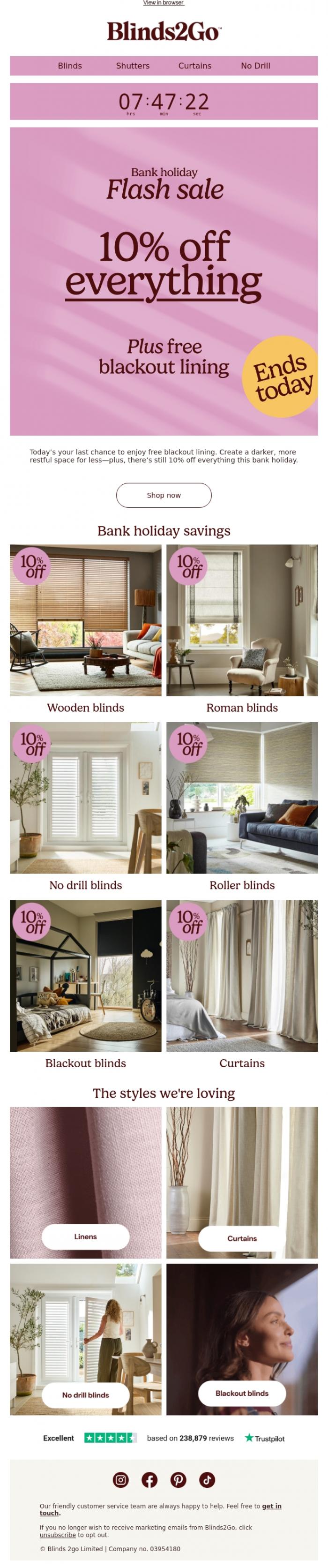 Email Design Inspiration from Blinds 2go Promotions Team, Last chance for free blackout lining
