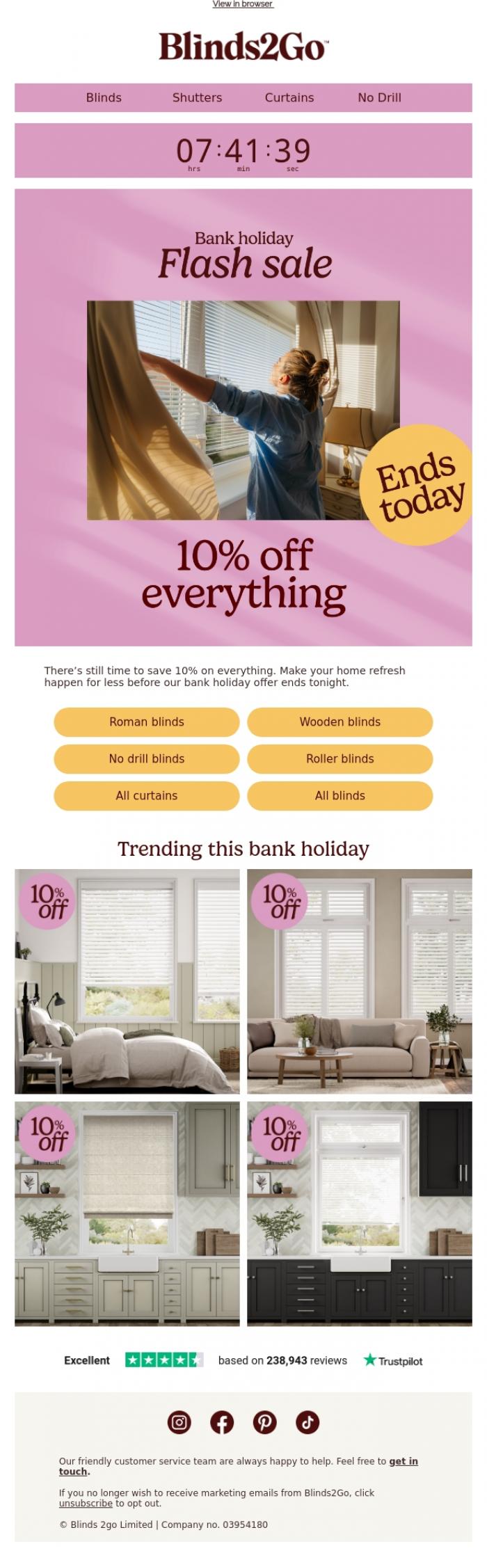 Email Design Inspiration from Blinds 2go Promotions Team, Final hours