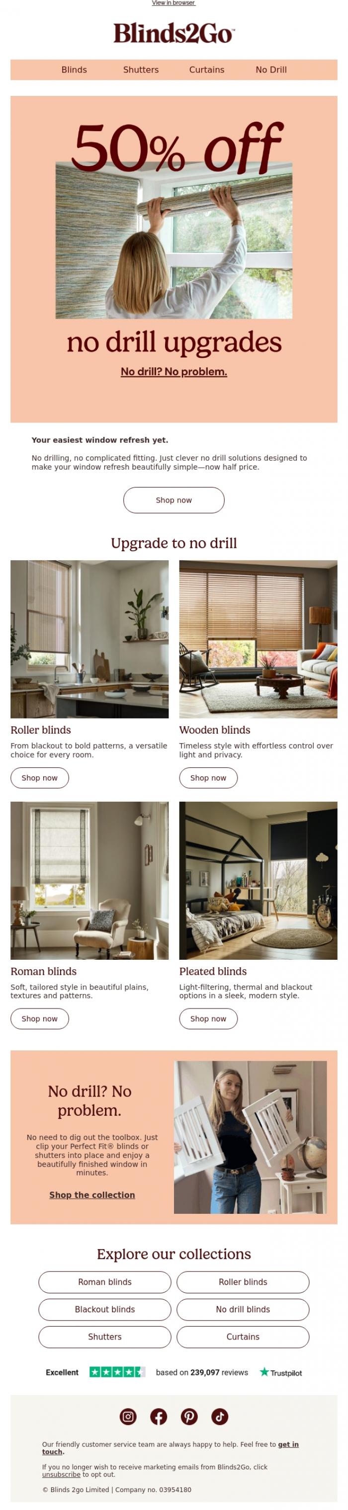 Email Design Inspiration from Blinds 2go Promotions Team, No drill? No problem.