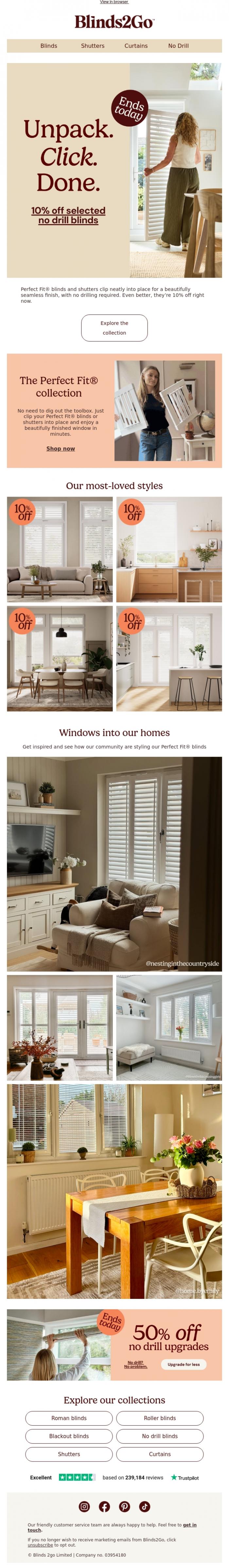 Email Design Inspiration from Blinds 2go Promotions Team, The Perfect Fit&reg; collection, now 10% off