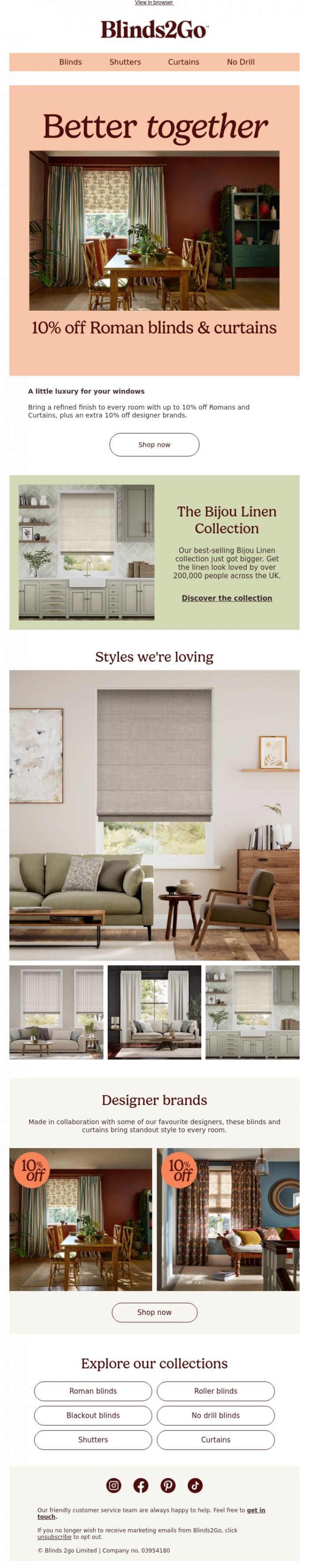 Email Design Inspiration from Blinds 2go Promotions Team, Better together: Romans & curtains