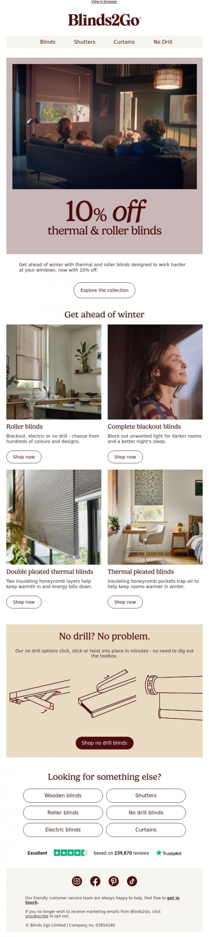 Email Design Inspiration from Blinds 2go Promotions Team, Get ahead of winter with 10% off
