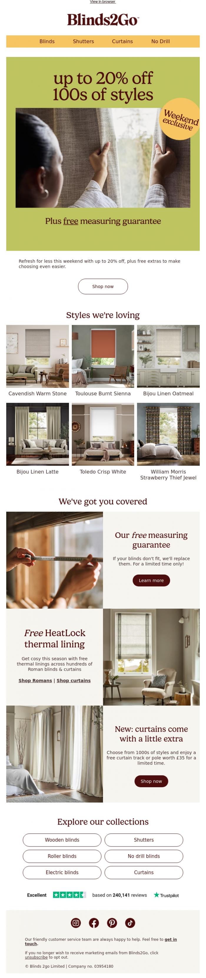Email Design Inspiration from Blinds 2go Promotions Team, Your weekend exclusive is here