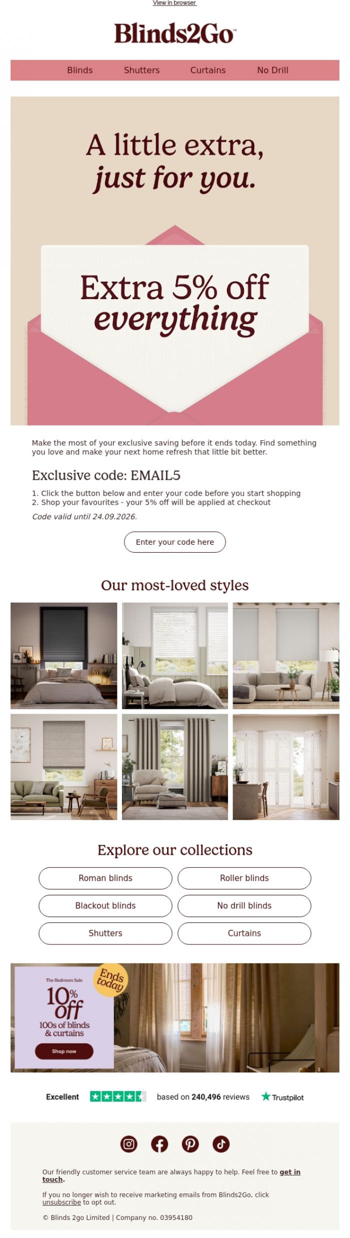 Email Design Inspiration from Blinds 2go Promotions Team, Last chance to use your exclusive saving