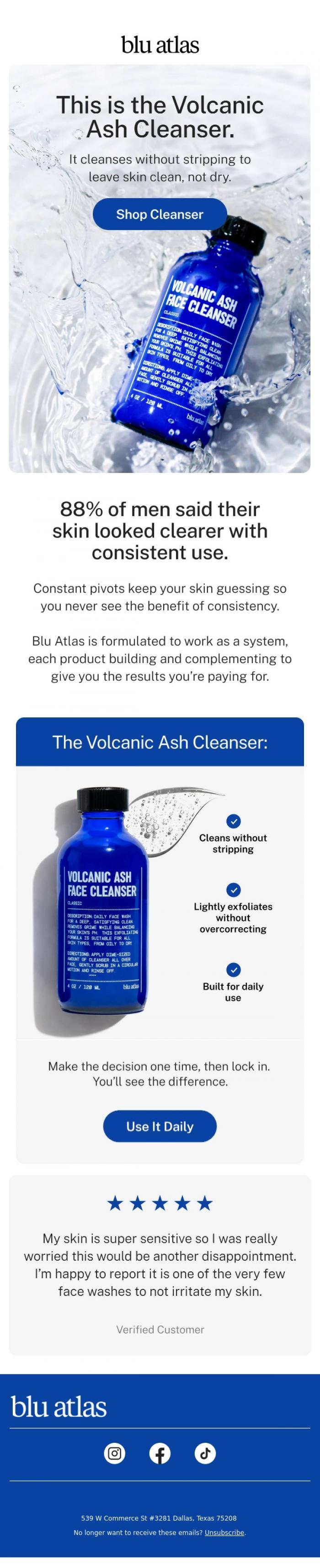 Email Design Inspiration from Blu Atlas, Quit comparing cleansers.