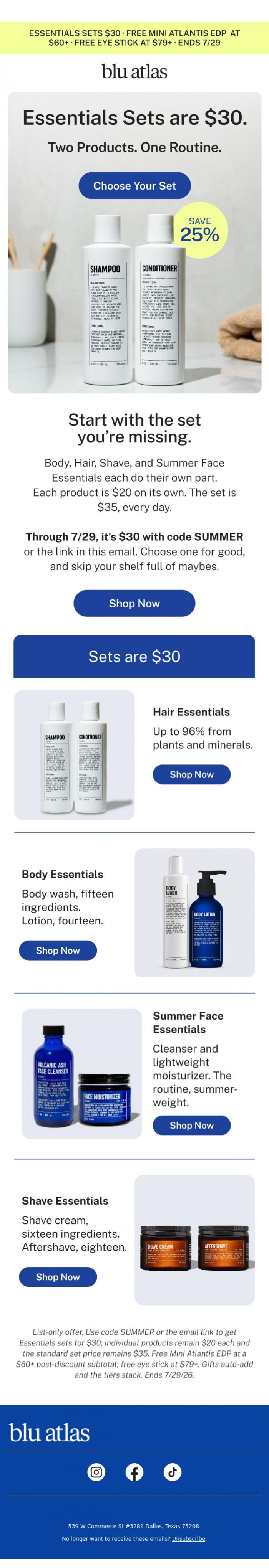 Email Design Inspiration from Blu Atlas, $30 Essentials Sets