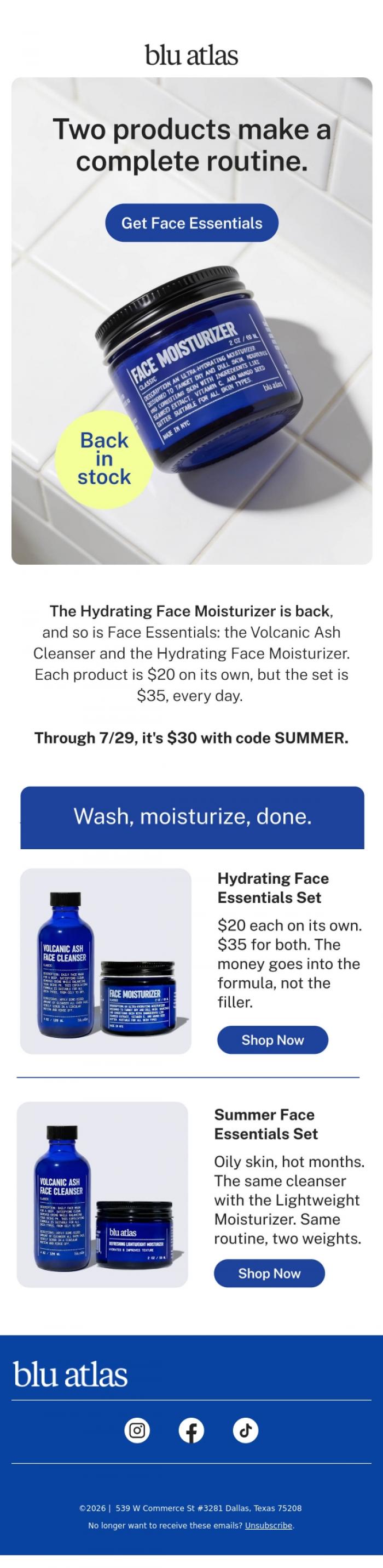 Email Design Inspiration from Blu Atlas, The Moisturizer is back