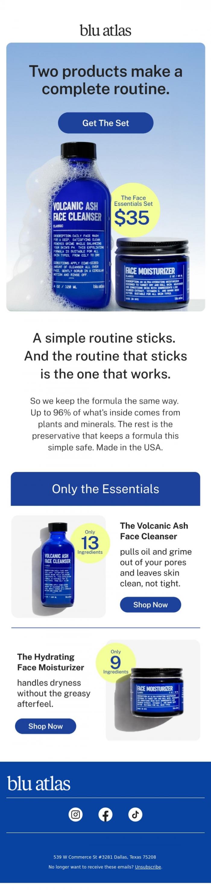 Email Design Inspiration from Blu Atlas, Do less. Get better skin.