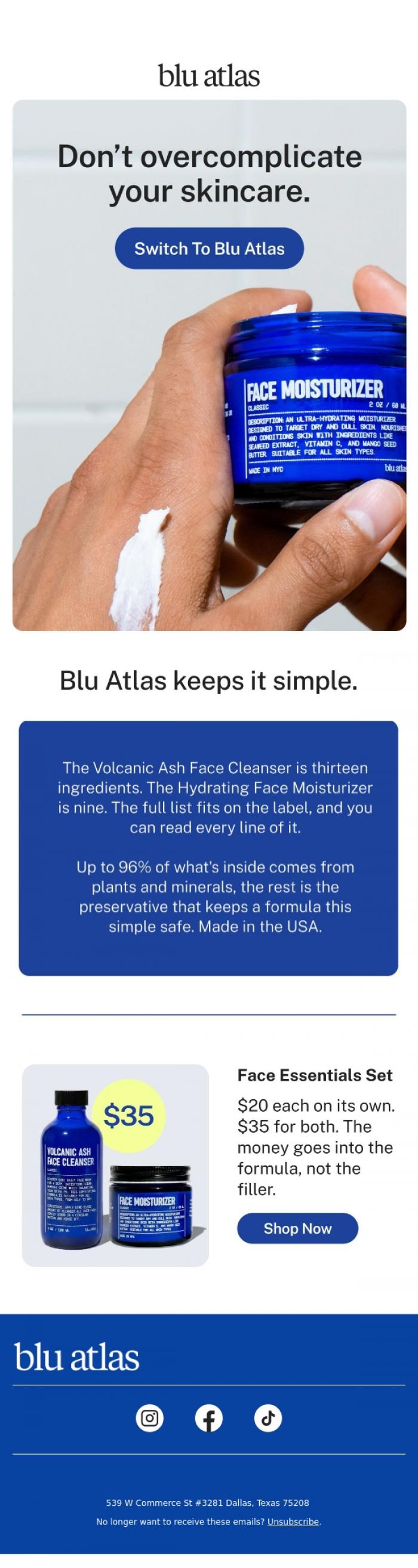 Email Design Inspiration from Blu Atlas, Every ingredient has a job.