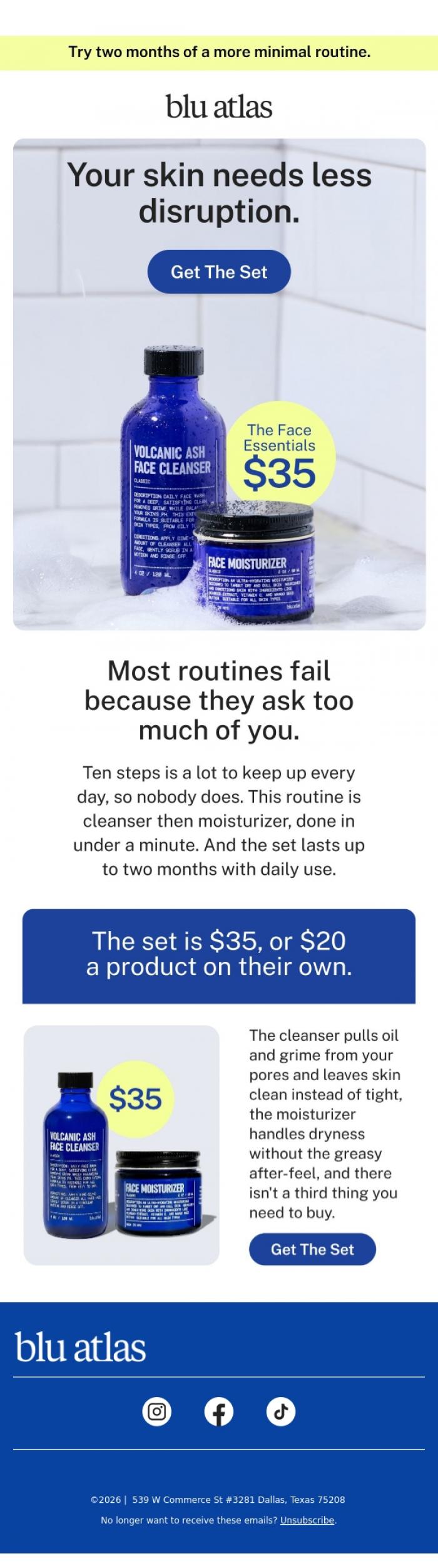 Email Design Inspiration from Blu Atlas, Skincare shouldn't be a science project.
