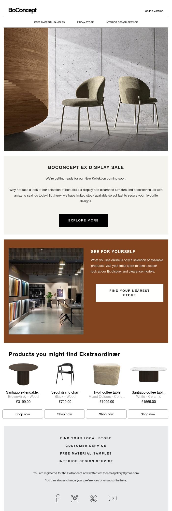 Email Design Inspiration from BoConcept, Unmissable Ex Display Offers