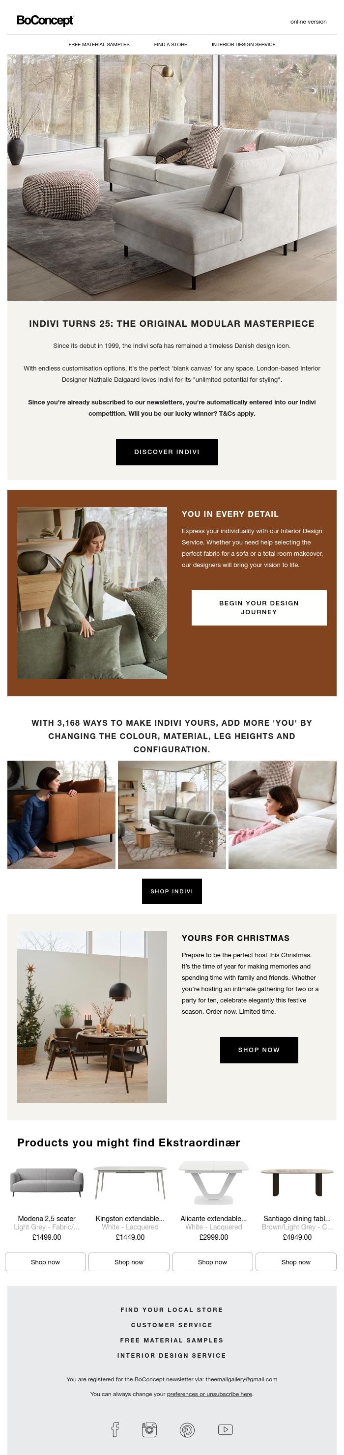 Email Design Inspiration from BoConcept, Win The Indivi Sofa -&nbsp;You're Already In