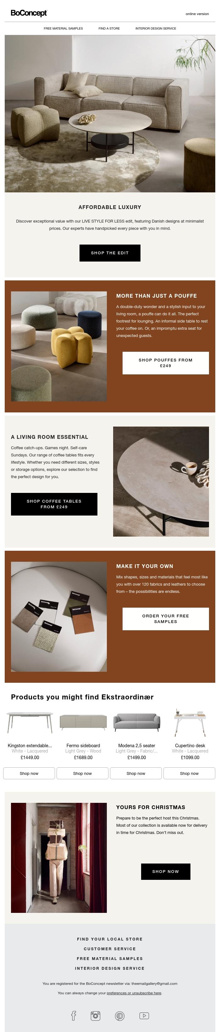 Email Design Inspiration from BoConcept, Danish Design Icons Starting At &pound;249