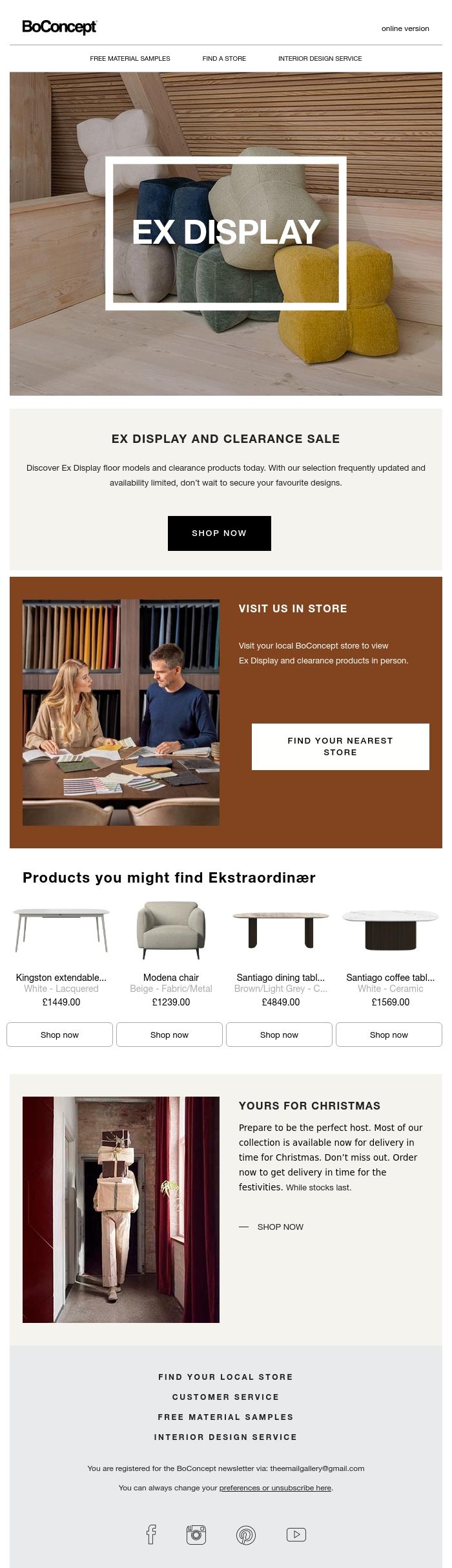Email Design Inspiration from BoConcept, Ex-Display Offers