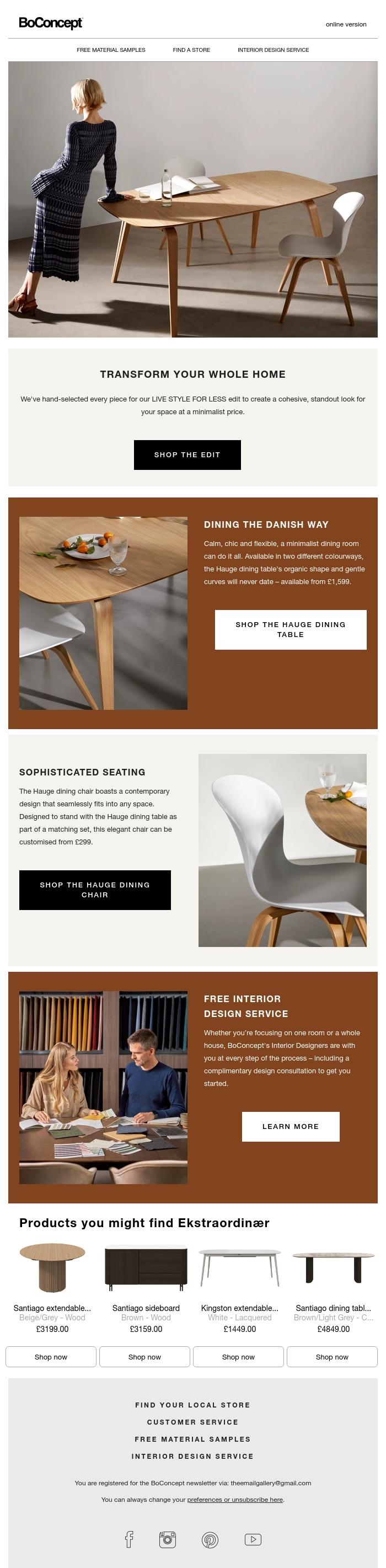 Email Design Inspiration from BoConcept, Danish Designs At Minimalist Prices