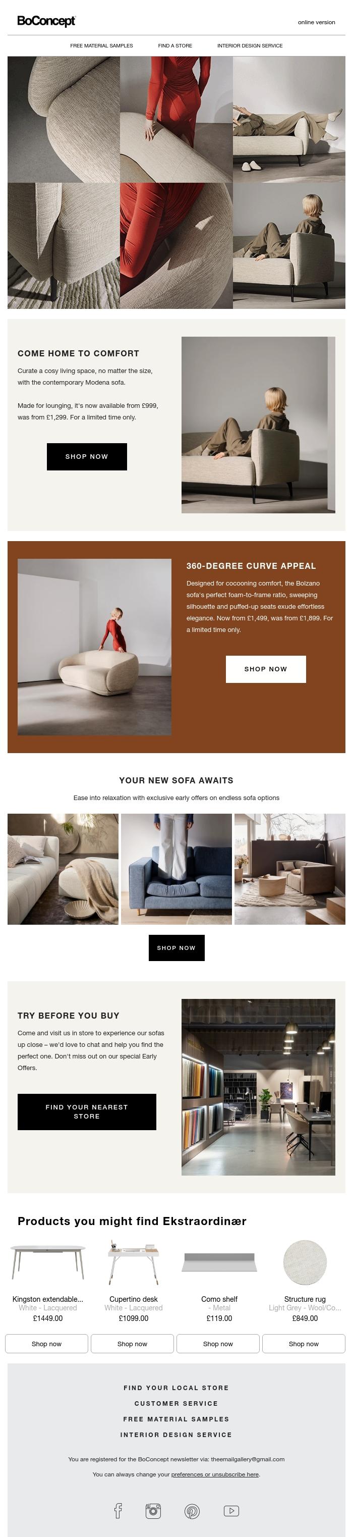 Email Design Inspiration from BoConcept, Pre-Sale Offers You Won't Want To Miss